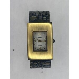Geneva Platinum Japan Mvt Bronze Cuff Bracelet Watch, Aztec square Textured Band
